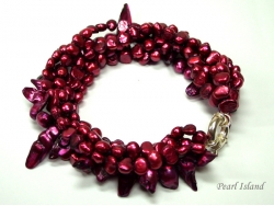 Chic 5-Row Baroque & 1-Row Blister Pearl Red Bracelet