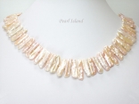 Dragon Tooth Pink Biwa Pearl Necklace 20-22mm with T-Bar clasp