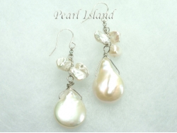 Art Deco White Coin & Keishi Pearl Earrings Style 1