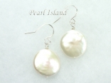 Art Deco Coin Pearl White Earrings 13-14mm