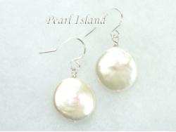 Art Deco Coin Pearl White Earrings 13-14mm