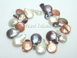 Art Deco Chocolate GW Coin Pearl Bracelet 12-20mm