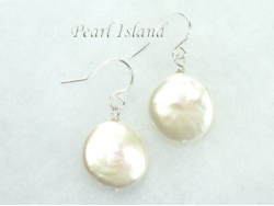 Art Deco White Coin Pearl Earrings 13-14mm