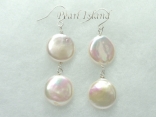 Bridal Pearls - Art Deco White Coin Pearl Earrings with 2 pearls 