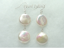 Bridal Pearls - Art Deco White Coin Pearl Earrings with 2 pearls 