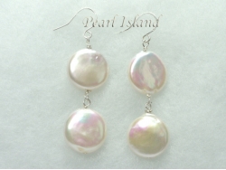 Art Deco White Coin Pearl Earrings with 2 pearls 13-14mm