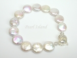 Art Deco White Coin Pearl Bracelet with Magnetic Clasp and Safety Chain