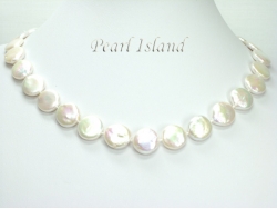 Art Deco White Coin Pearl Necklace 13-14mm