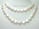 36 Inch Art Deco White Coin Pearl Necklace 13-14mm