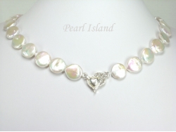 Art Deco White Coin Pearl Necklace with Magnetic Clasp