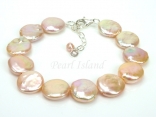 Art Deco Peach Pink Coin Pearl Bracelet 12-13mm