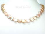 Art Deco Peach Pink Coin Pearl Necklace with Extension Chain