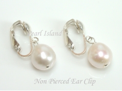 White Baroque Pearl Clip on or Lever back Earrings 10-10.5mm