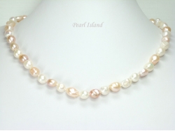 Enchanting Peach White Baroque Pearl Necklace
