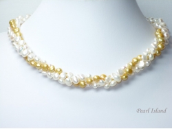 Trinity 3-Row Yellow & White Baroque Pearl Necklace