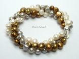 Trinity 3-Row Brown GW Baroque Pearl Bracelet