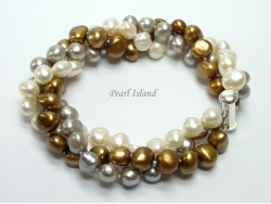 Trinity 3-Row Brown GW Baroque Pearl Bracelet