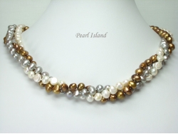 Trinity 3-Row Brown GW Baroque Pearl Necklace