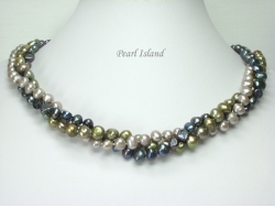 Trinity 3-Row Black G Baroque Pearl Necklace