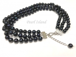 Prestige 3-Strand Peacock Black Freshwater Pearl Choker