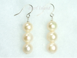 Prestige White Pearl Earrings with three pearls 8-8.5mm