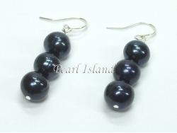 Prestige Peacock Black Pearl Earrings with 3 Pearls 7-8mm