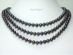 Prestige 3 Strand Peacock Black Pearl Necklace 7-8mm