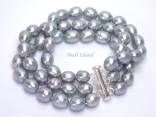 Prestige 3 Strand Silver Grey Pearl Bracelet 9-10mm