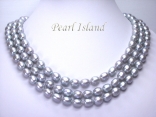 Prestige 3 Strand Silver Grey Pearl Necklace 9-10mm