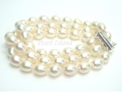 Prestige 3 Strand White Oval Pearl Bracelet 8-9mm