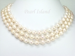 Prestige 3 Strand White Oval Pearl Necklace 8-9mm
