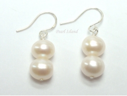 Bridal Pearls - Prestige White Pearl Earrings with two pearls 8-8.5mm