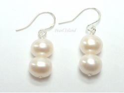 Prestige White Pearl Earrings with two pearls 7-8mm