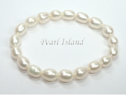 Petite White Oval Pearl Elastic Bracelet 7-8mm