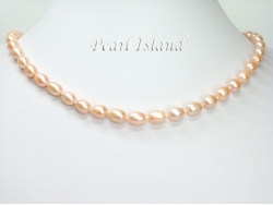 Petite Peach Oval Pearl Necklace 7-8mm with Magnetic Clasp