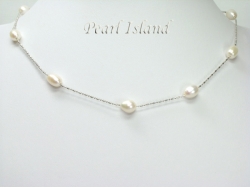 Petite White Freshwater Pearl Floating Necklace 7-8mm