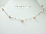 Petite Peach Oval Pearl Floating Necklace 7-8mm