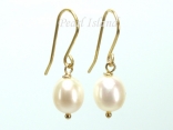 9ct Gold Petite White Oval Pearl Drop Earrings 7-8mm