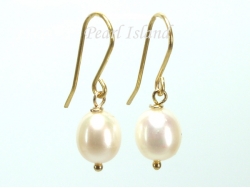 9ct Gold Petite White Oval Pearl Drop Earrings 7-8mm