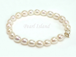 9ct Gold Petite White Oval Pearl Bracelet 7-8mm