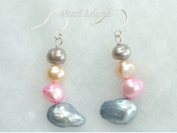 Ardent Peach Grey Pink Baroque & Blister Pearl Earrings 6-14mm