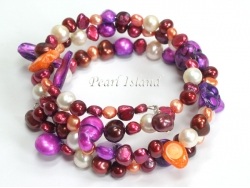 Ardent Purple Orange White Wine Baroque & Blister Pearl Bracelet 6-20mm