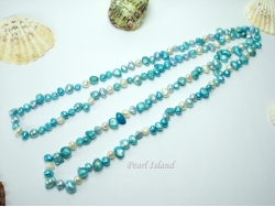 44 inch Ardent Turquoise & White Baroque & Blister Pearl Rope Necklace