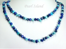 Ardent Dark Blue Turquoise Baroque Pearl Long Necklace 6-8mm_40inch