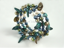 Ardent Teal Green White Baroque & Blister Pearl Bracelet