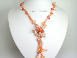 42 Inch Ardent Dark Orange Ivory Baroque & Blister Pearl Rope Necklace
