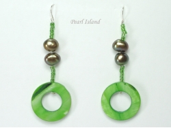 Joie de vivre Olive Green Pearl & Shell Earrings