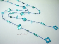 Joie de vivre Blue Pearl & Shell Open Rope Necklace