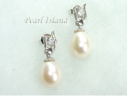 White Drop Pearl Elegant Earrings 8x11mm