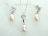 White Drop Pearl Elegant Pendant and Earring Set 8X11mm